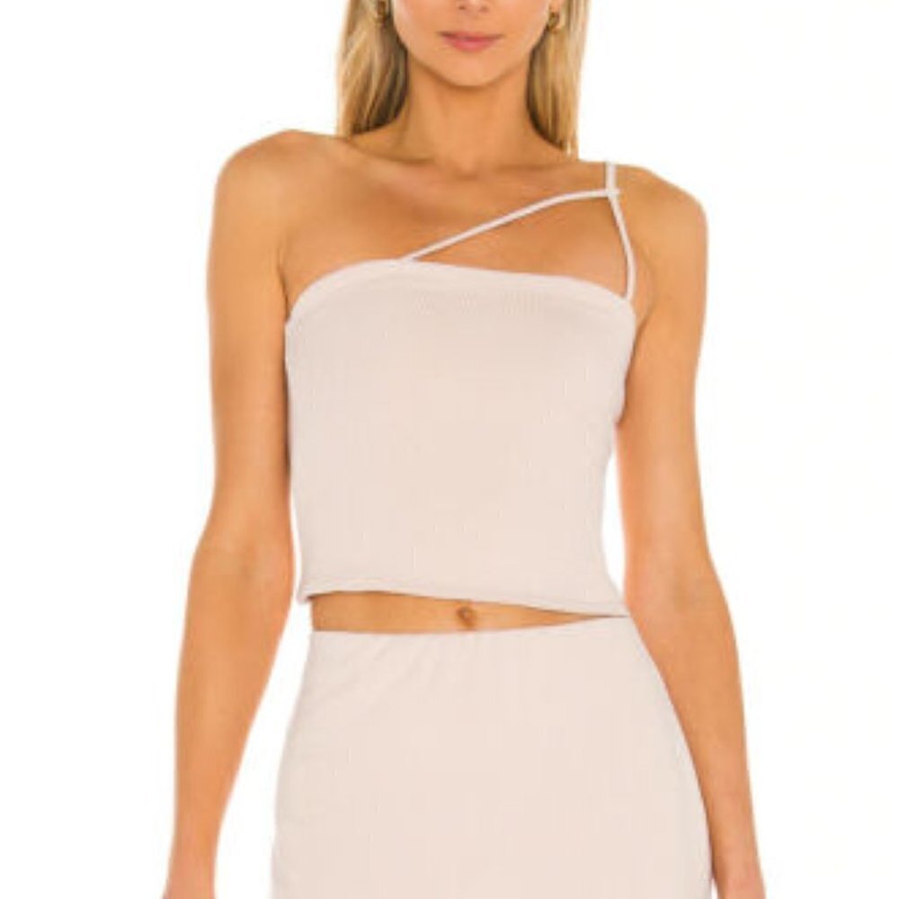 𝅺AFRM Cream Ribbed "Saddle" One Shoulder Crop Top Womens BNWOT